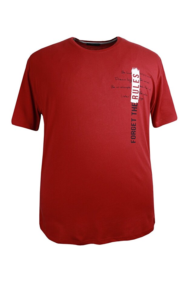 Men's Large Size Printed Single Jersey Crew Neck T-Shirt