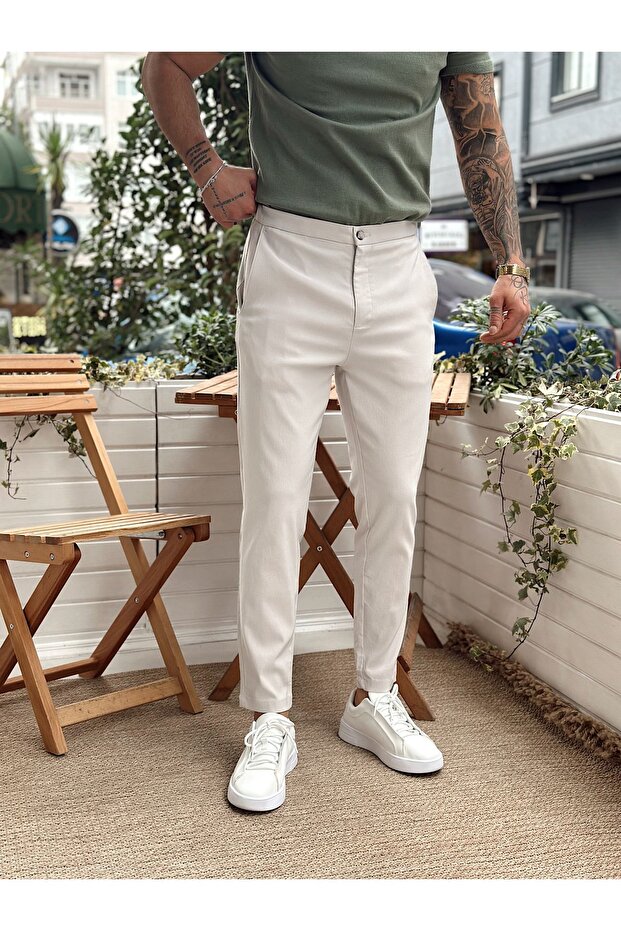 Basic Tek Düğmeli Jogger Pantolon gri - 1