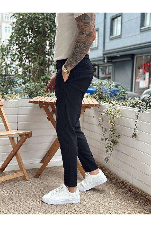 Basic Tek Düğmeli Jogger Pantolon siyah - 3