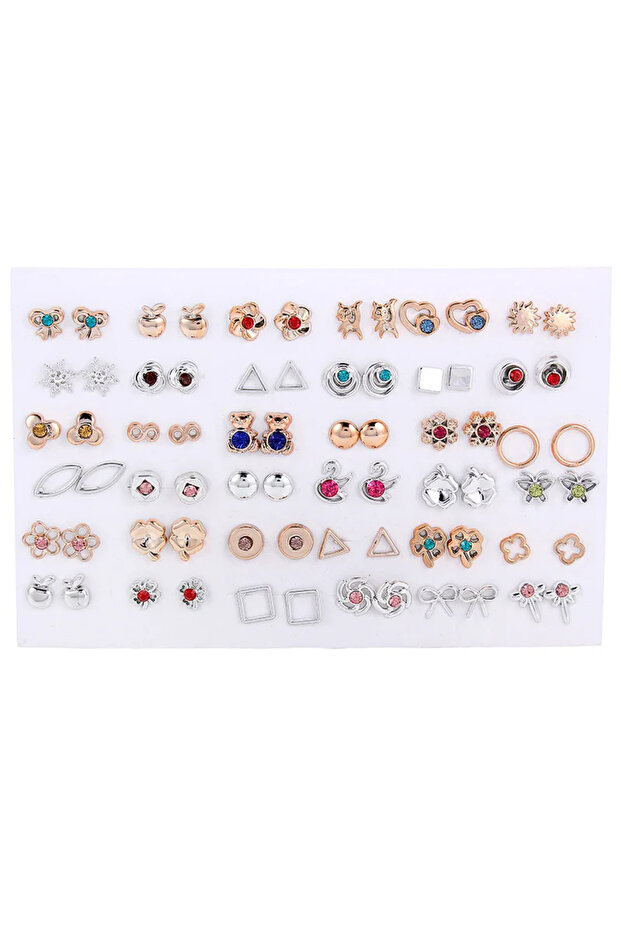 style 2 36pairs/set Silver Color Flower Stud Earring Set For Women Girl Crystal Bear Animals Earring