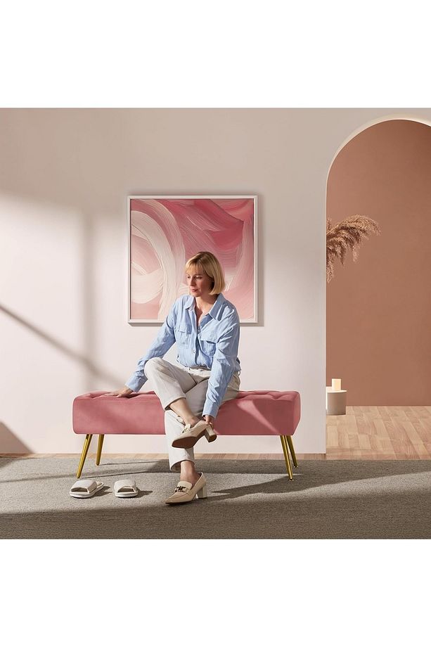 lola bench dekoratif estetik retro ahşap ayak - 2
