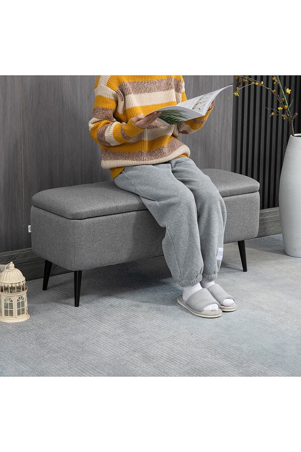 bianka sandıklı puf bench retro ahşap ayak - 3