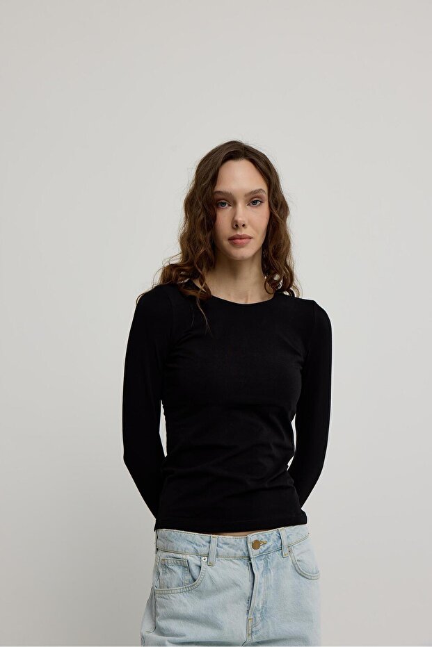 Women's Black Basic Long Sleeve Bodysuit