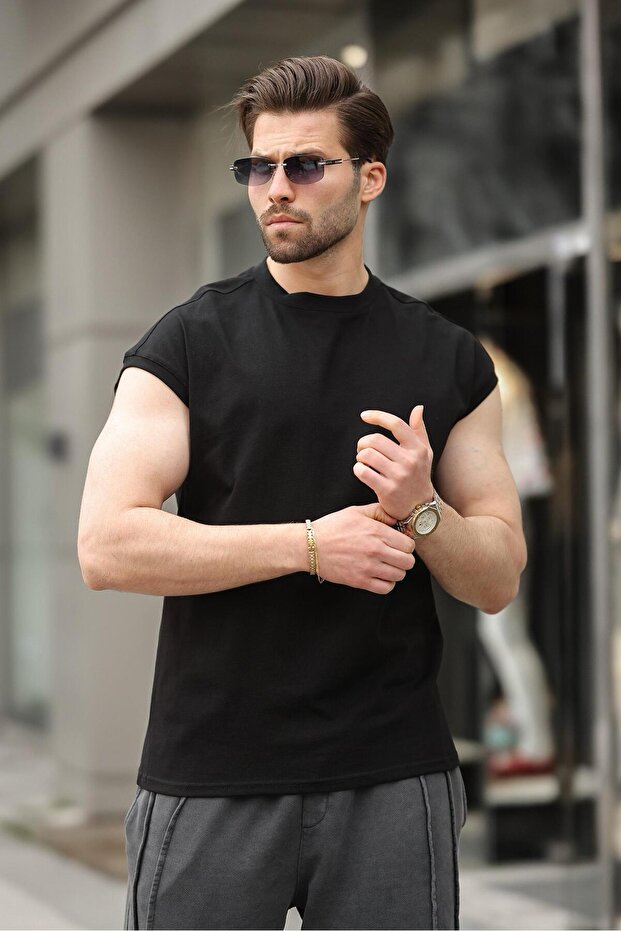 Siyah Yarım Kol Erkek Basic Tişört E7136 - 2