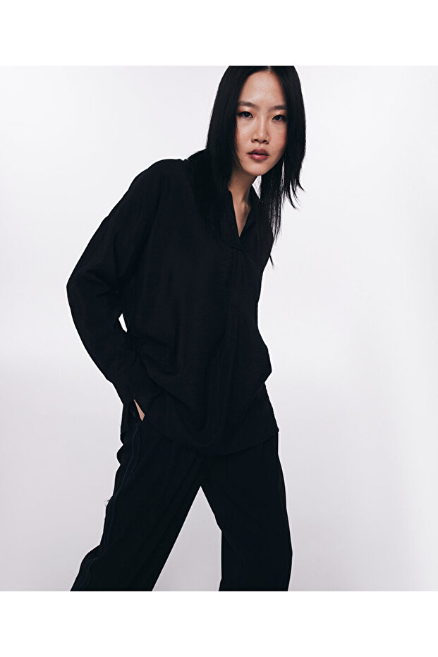Black V-Neck Blouse