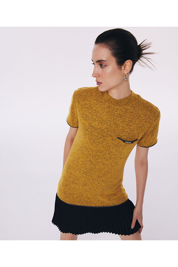 Kumaş mıx triko elbise - 5