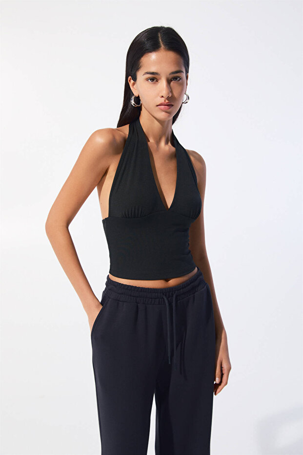 Sırt dekolteli halter yaka top - 2