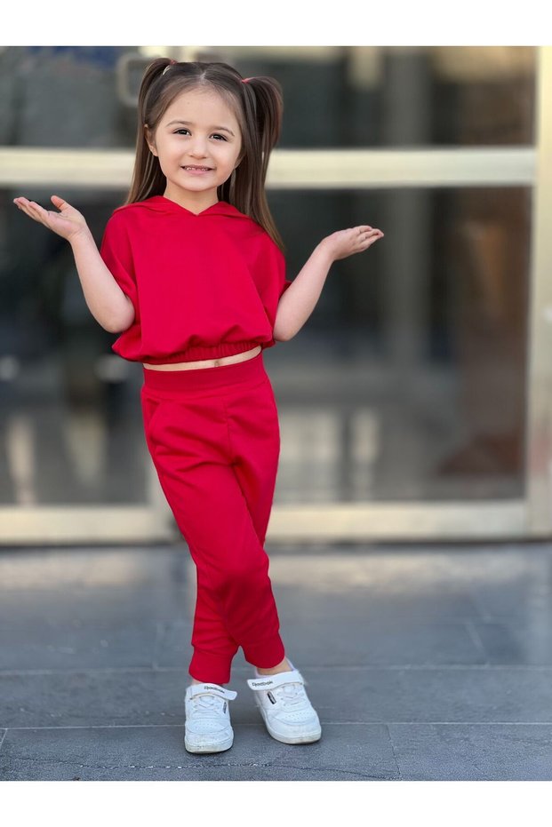 Girl's Hooded T-Shirt and Trousers 2-Piece Tracksuit Set