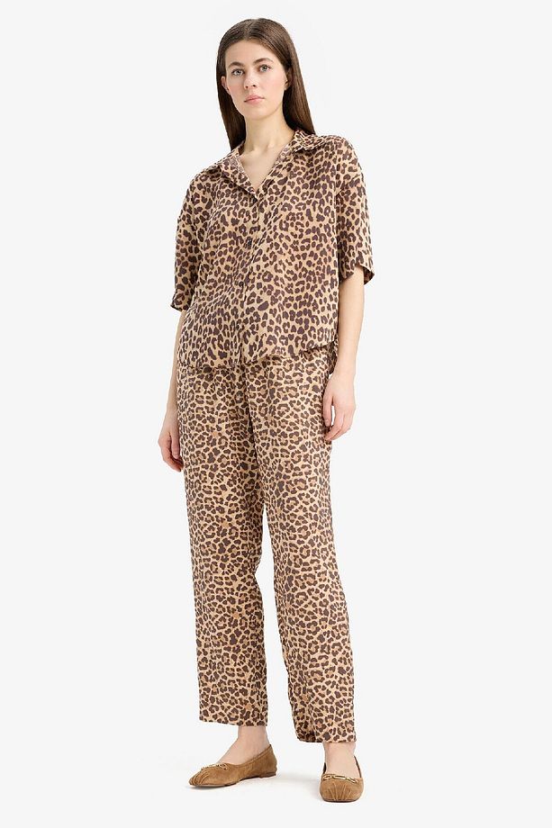 Carrot Fit Leopar Desenli Modal Kumaş Pantolon Çift Cepli Yüksek Bel Düz Paça E6360AX25SP - 6