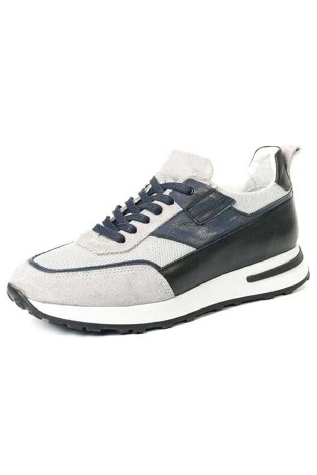 Matteo Genuine Leather Handmade Gray/Navy Blue Sneakers Shoes