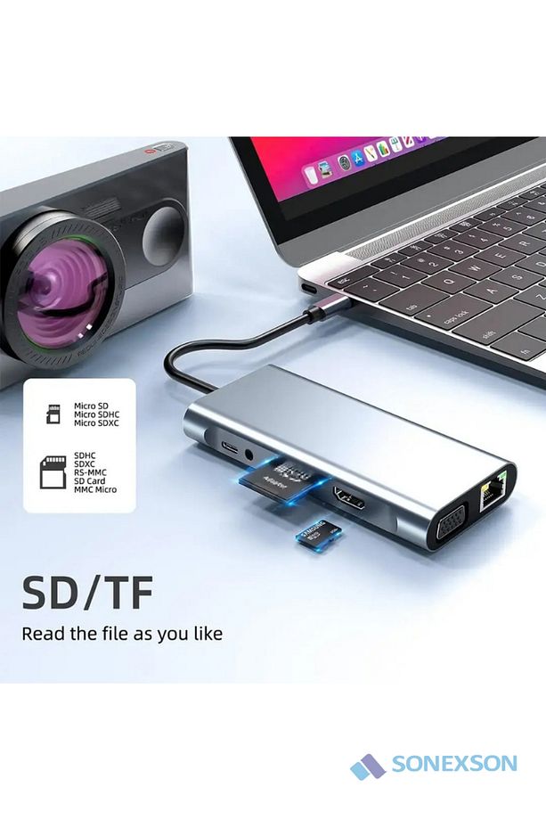11 In 1 Type-c To Usb Hub Port Uyumlu Adaptör Hdmı 4x Usb Lan Vga Sd Card Çevirici Çoklayıcı - 5
