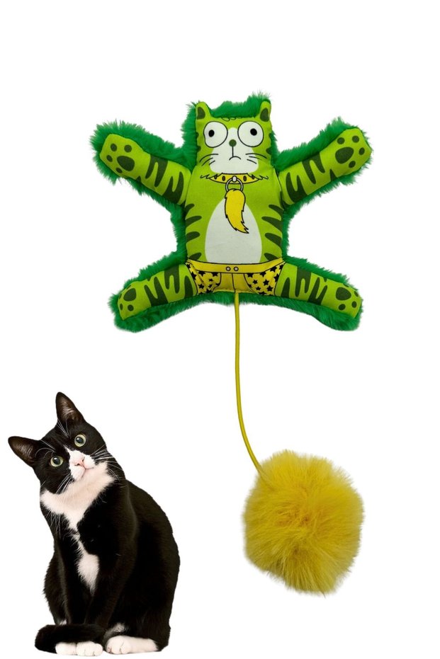 Green Colored Cat Toy Plush Cat Toy with Pompom and Elastic