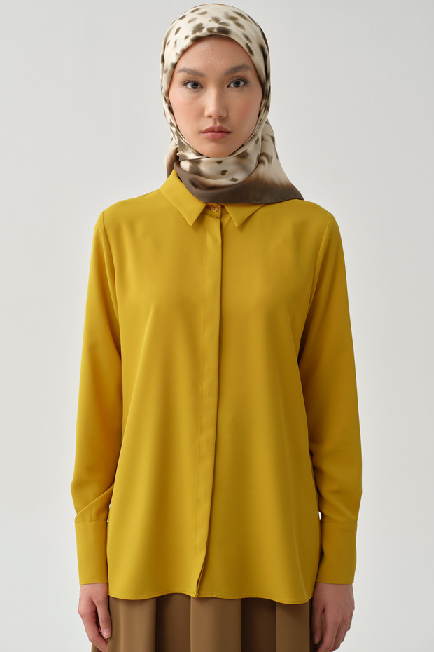 Gizli Patlı Basic Gömlek - Hardal - 2