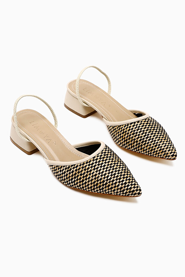 Rosa Beige Pointed Toe Straw Short Heeled Women's Sandals