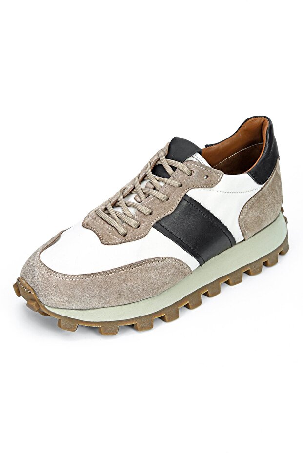 Riccardo Genuine Leather Handmade Men's Beige Sports Shoes