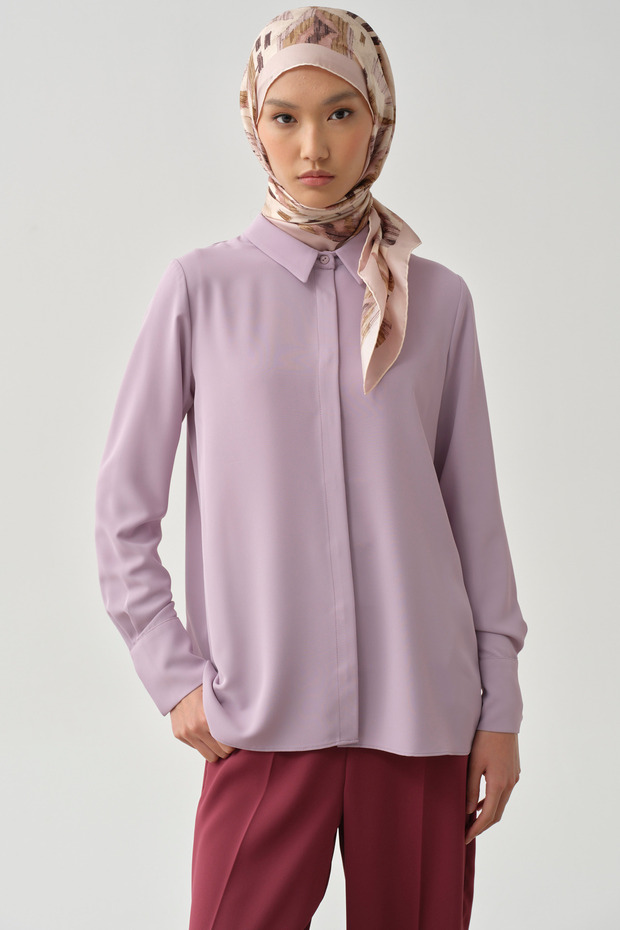 Gizli Patlı Basic Gömlek - Lila - 4