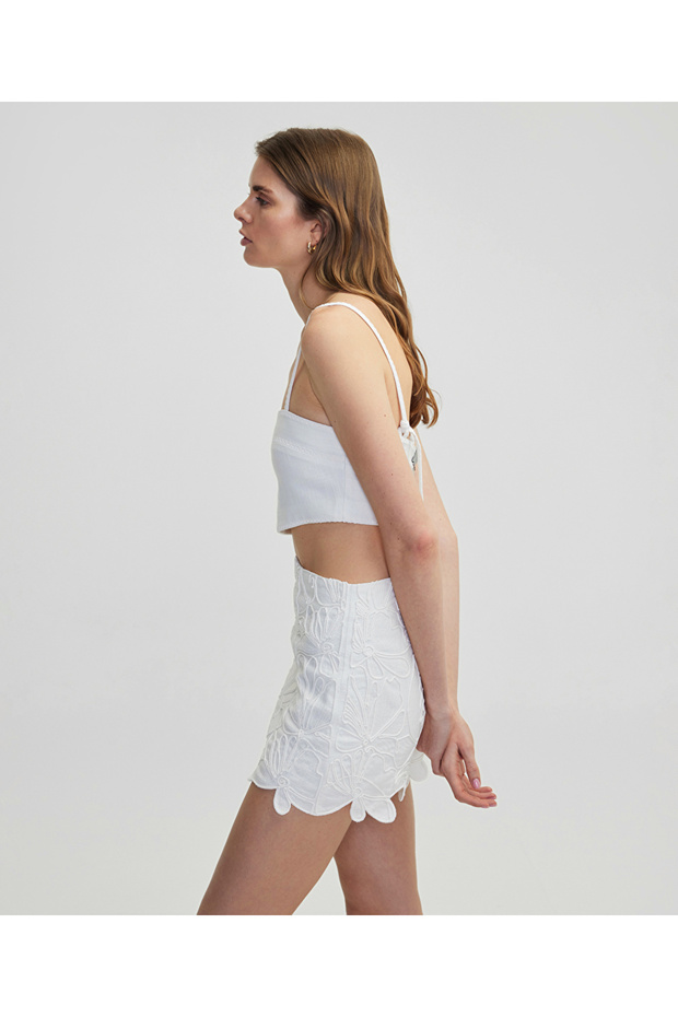 Nakışlı mini etek - 5