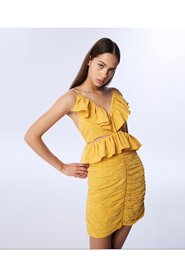 DRAPELİ CUTOUT ELBİSE - 2