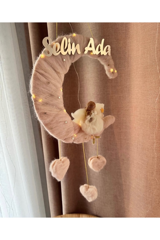 Bebek oda kapı süsü, keçe kapı süsü, peri bebek, ay kapı süsü - 1