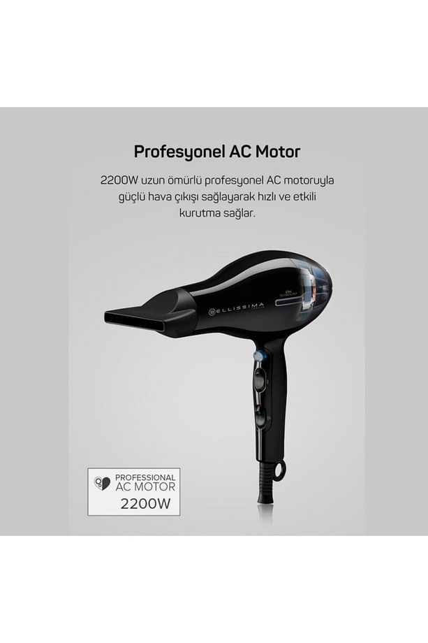 Ar5004 Bellissima Ac 2200w Profesyonel Saç Kurutma Ve Fön Makinesi - Siyah - 8