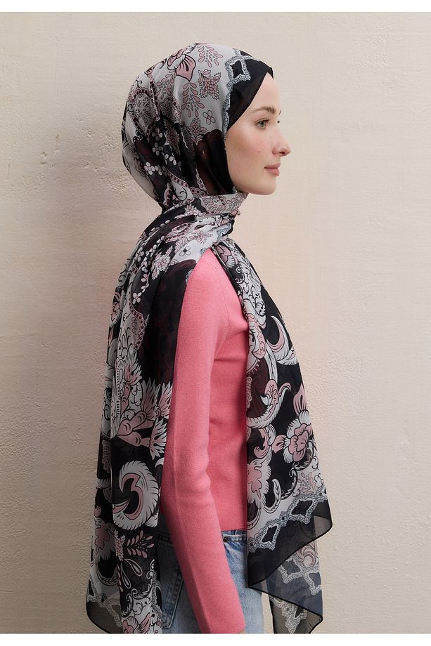 POPPIES DESEN İPEK KREP ŞAL SİYAH - 4