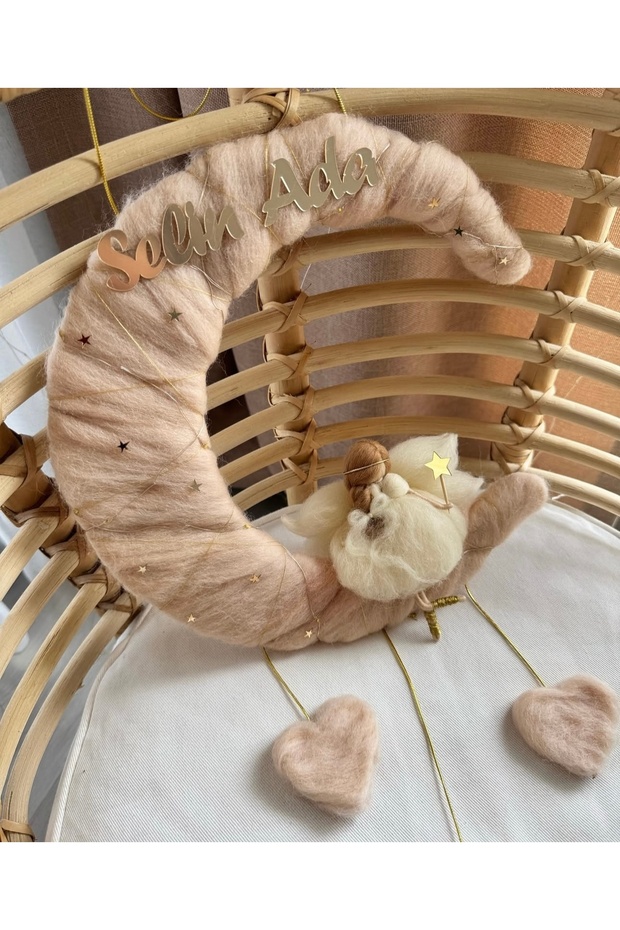 Bebek oda kapı süsü, keçe kapı süsü, peri bebek, ay kapı süsü - 3