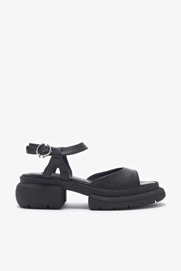 Helu Black Genuine Leather Women's Sandals