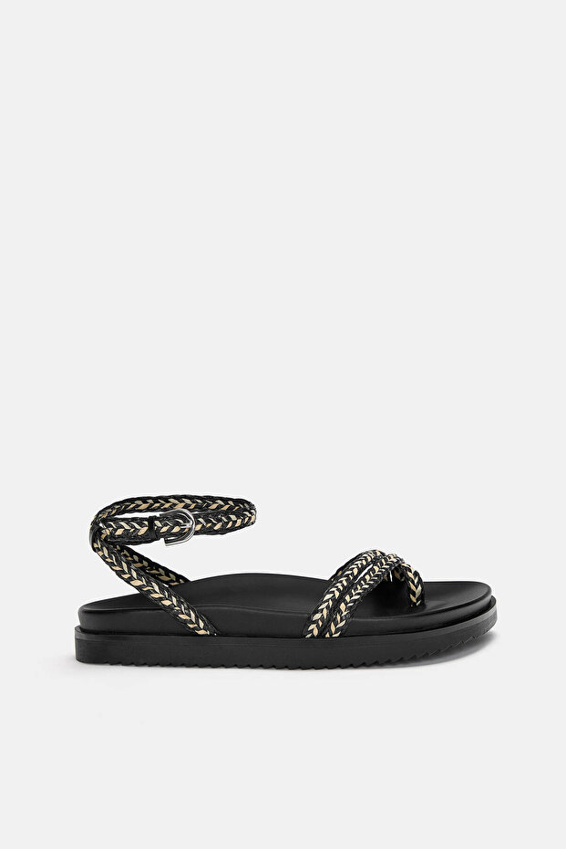 Örgü bantlı düz sandalet - 2