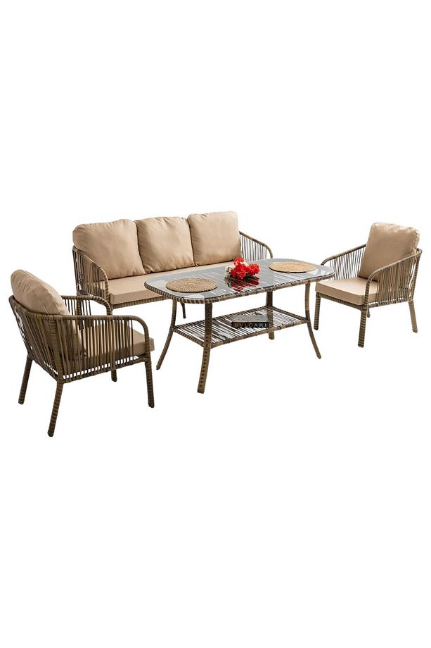 Capri Swing Artemis Üçlü Rattan Balkon Bahçe Takımı | Açık Kahve - 1