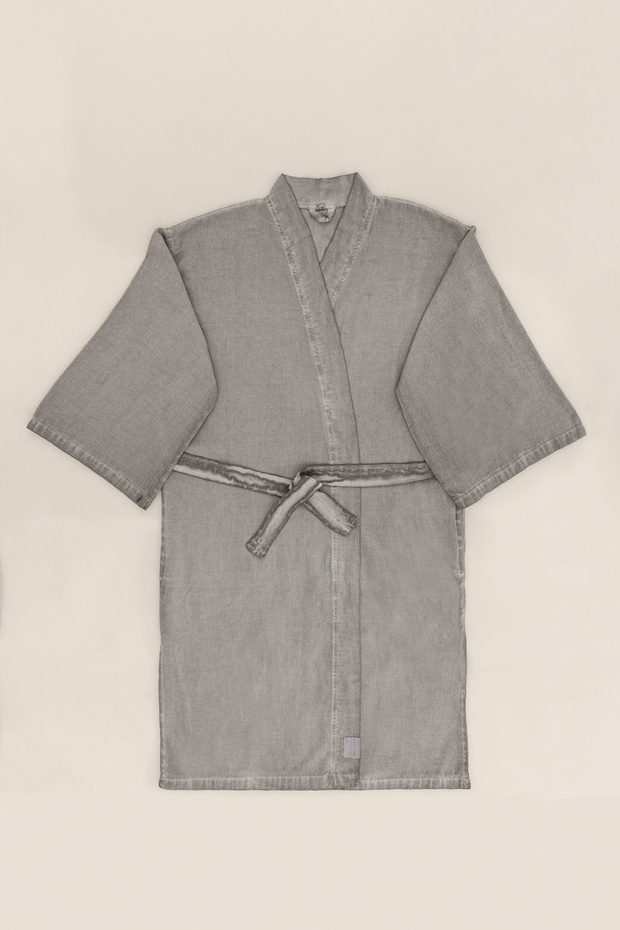 Raw Cotton Gray Dressing Gown Kimono S-M 1517A