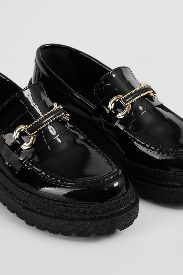 Kadın Siyah Rugan Bantlı Gc Kalın Taban Loafer Makosen Ayakkabı 4,5cm Byndlfrk02 - 5