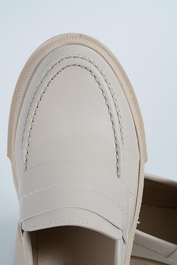Kadın Bej Deri Düz Kalın Taban Loafer Makosen Ayakkabı 4,5cm Byndlfrk03 - 6
