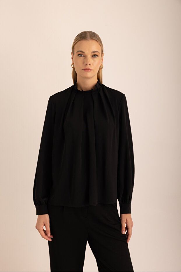 Pile Detaylı Dokuma Bluz - 2