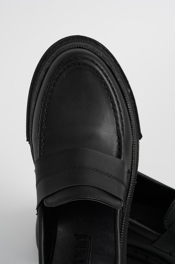 Kadın Siyah Deri Düz Kalın Taban Loafer Makosen Ayakkabı 4,5cm Byndlfrk02 - 7