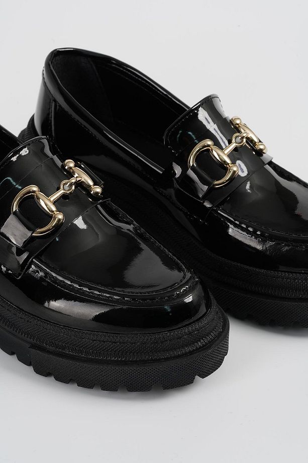 Kadın Siyah Rugan Gc Tokalı Kalın Taban Loafer Makosen Ayakkabı 4,5cm Byndlfrk02 - 6