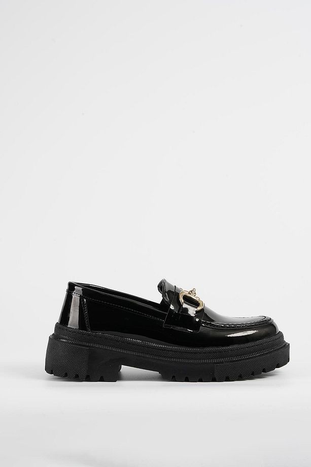 Kadın Siyah Rugan Gc Tokalı Kalın Taban Loafer Makosen Ayakkabı 4,5cm Byndlfrk02 - 8