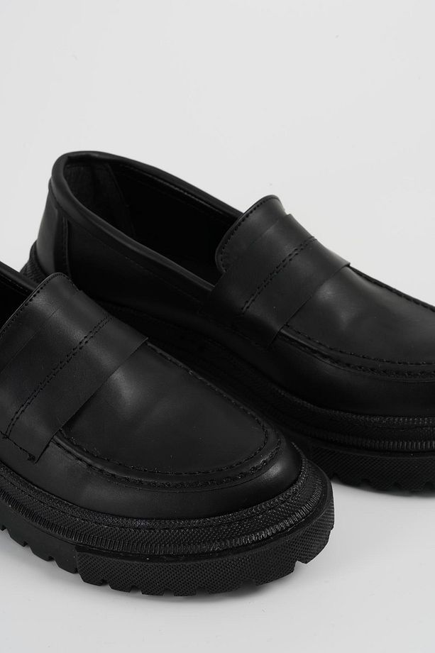 Kadın Siyah Deri Düz Kalın Taban Loafer Makosen Ayakkabı 4,5cm Byndlfrk02 - 6