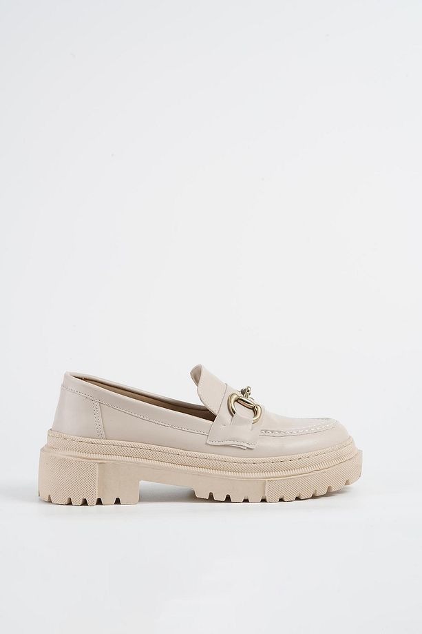 Kadın Bej Deri Gc Tokalı Kalın Taban Loafer Makosen Ayakkabı 4,5cm Byndlfrk02 - 7