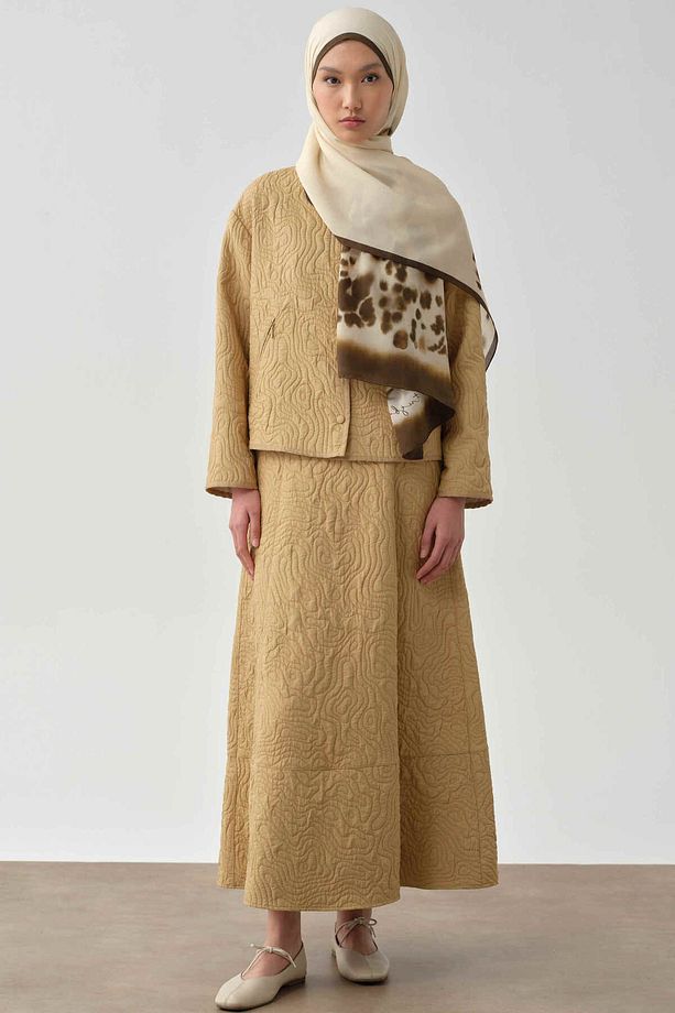Cepli Parçalı Kapitone Etek - Camel - 3
