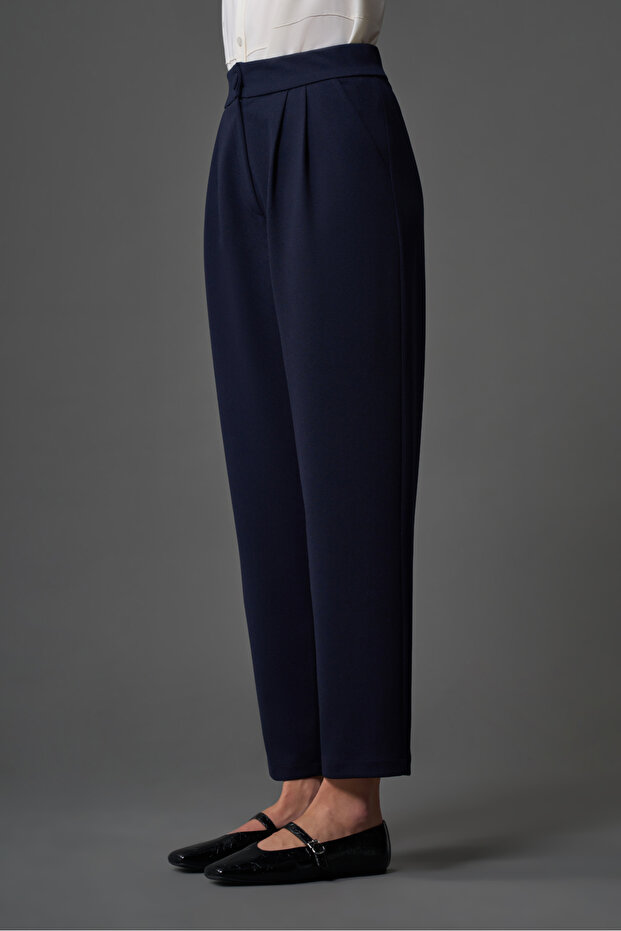 Basic Örme Krep Lacivert Pantolon - 3