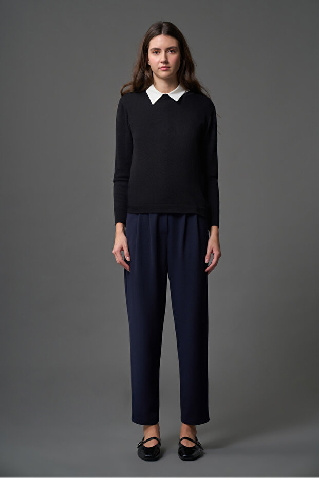 Basic Örme Krep Lacivert Pantolon - 1