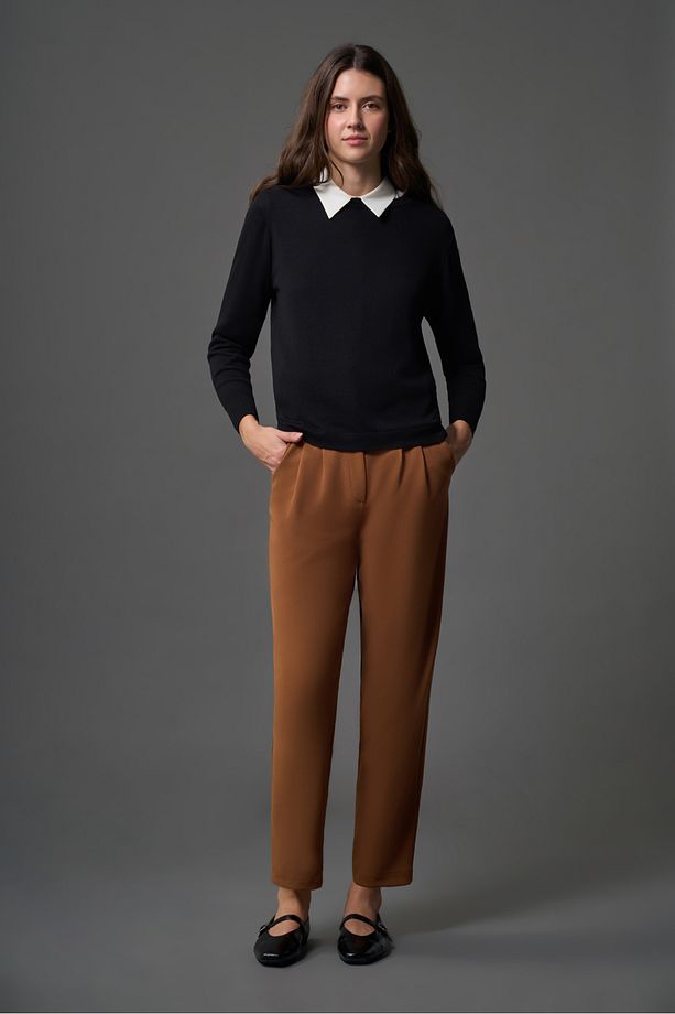 Basic Örme Krep Kahve Pantolon - 1