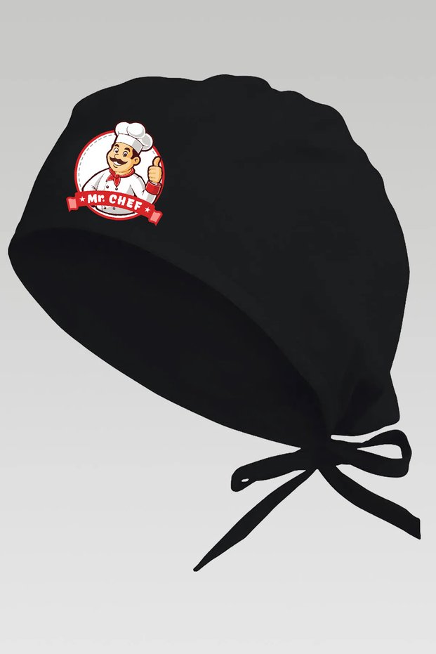 Mr. Chef Printed Black Chef Bonnet | Special Design Cook and Chef Cap