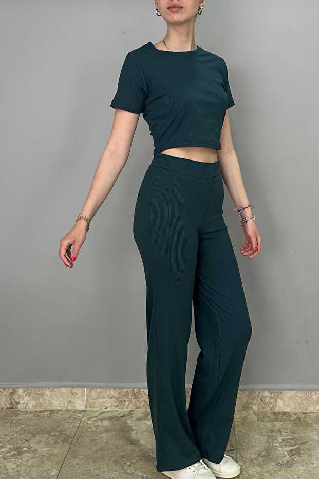 Women's Petrol Color Trousers-Body Suit