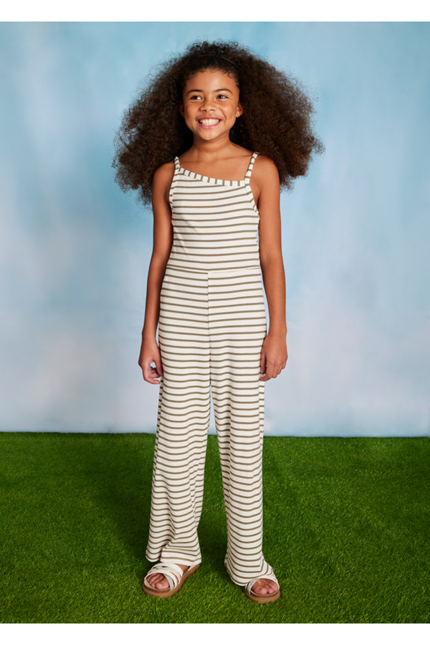 10-16 Years Old Girl Mayoral Khaki-White Striped Jumpsuit - White- Khaki