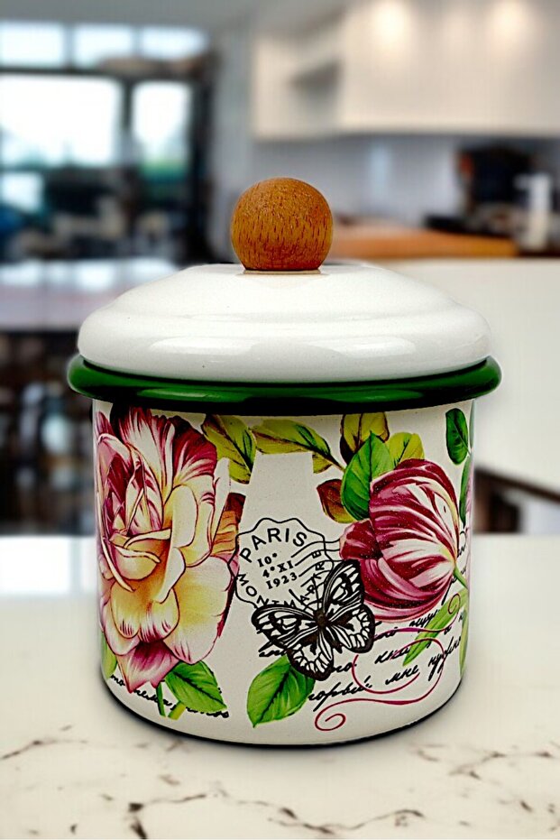 Enamel Jar with Lid Spice Container, 1 L Spice Container, Dowry, Gift, Yogurt Fermentation, Multi-Purpose Jar