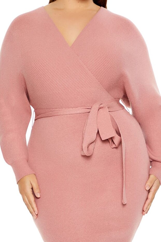 Plus Size Kruvaze Yaka Elbise - 3