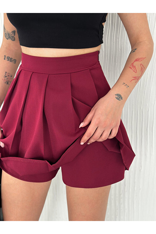 Kadın Pileli Mini Etekli Şort - 1