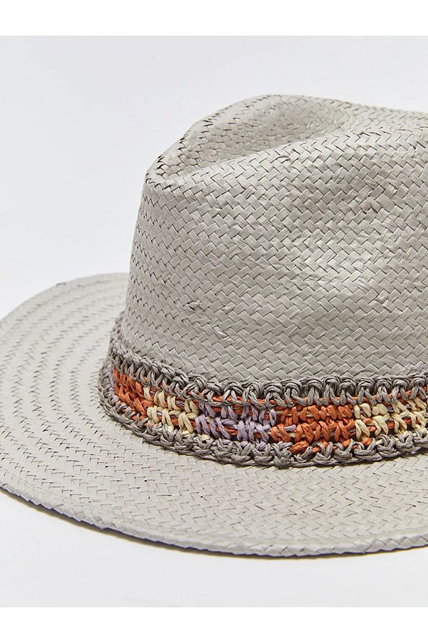 LCW ACCESSORIES Gri Biyeli Kadın Hasır Fötr Şapka - 5