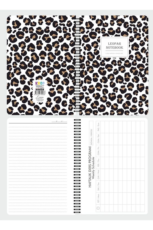 17x24 Spiralli Leopar Desen Karton Kapaklı Okul Defteri 80 Yaprak 4'lü Set Çizgili-ders Proglamlı - 4